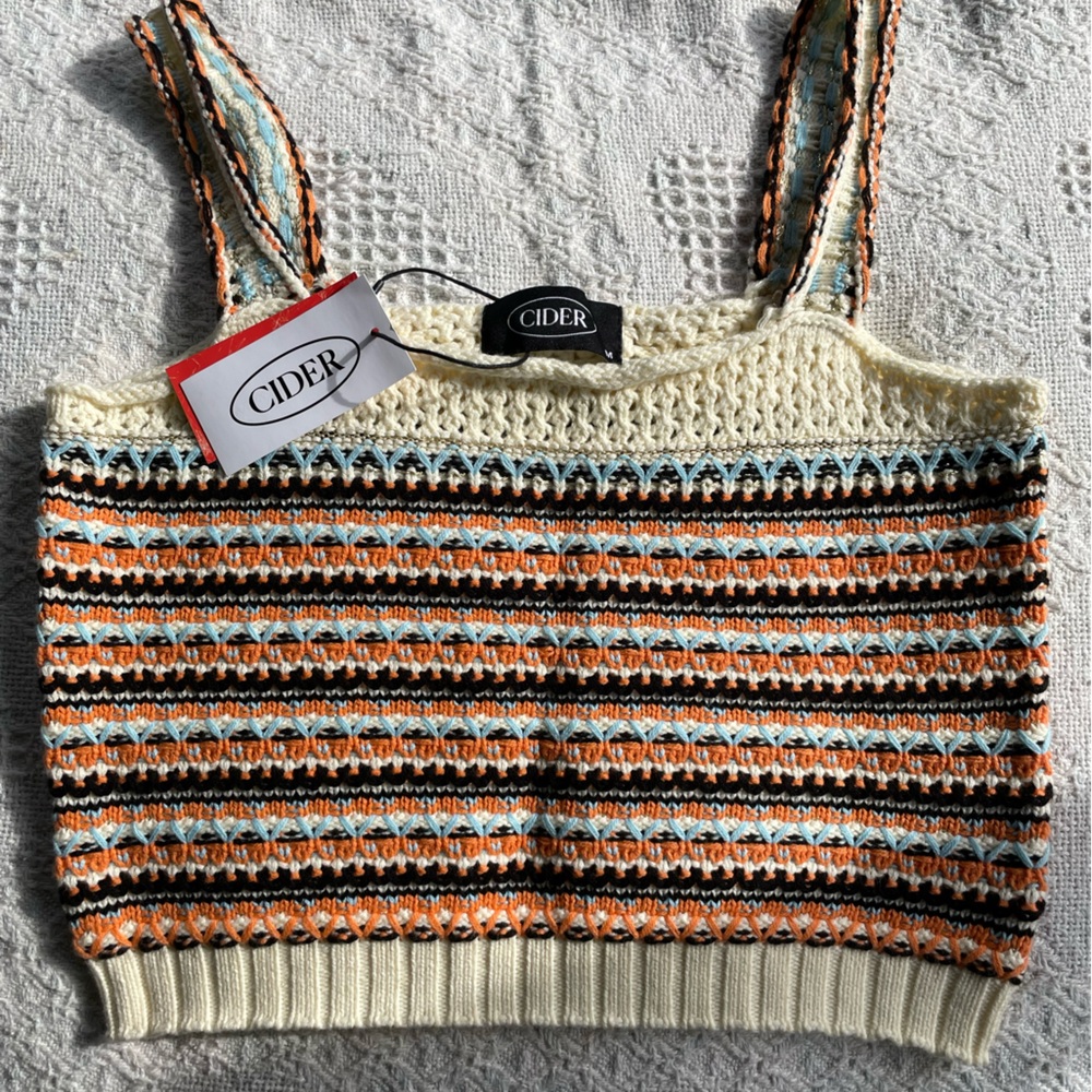 Cider Striped Knit Top in Orange, Blue, and Cream
